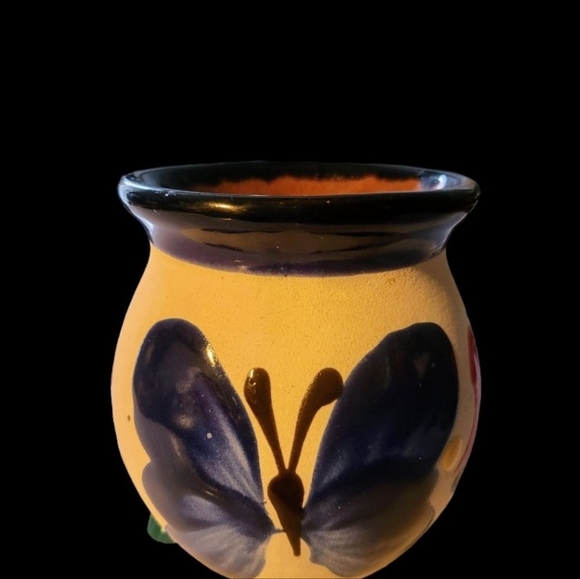 Vtg Mexican Folk Art Hand Painted Blue Red Butterfly Pottery Coffee Tea Mug - Picture 4 of 6